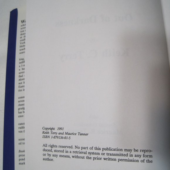 OUT OF DARKNESS By Keith C. Terry and Maurice R. Tanner - 1991 Hardcover Book - Picture 6 of 16